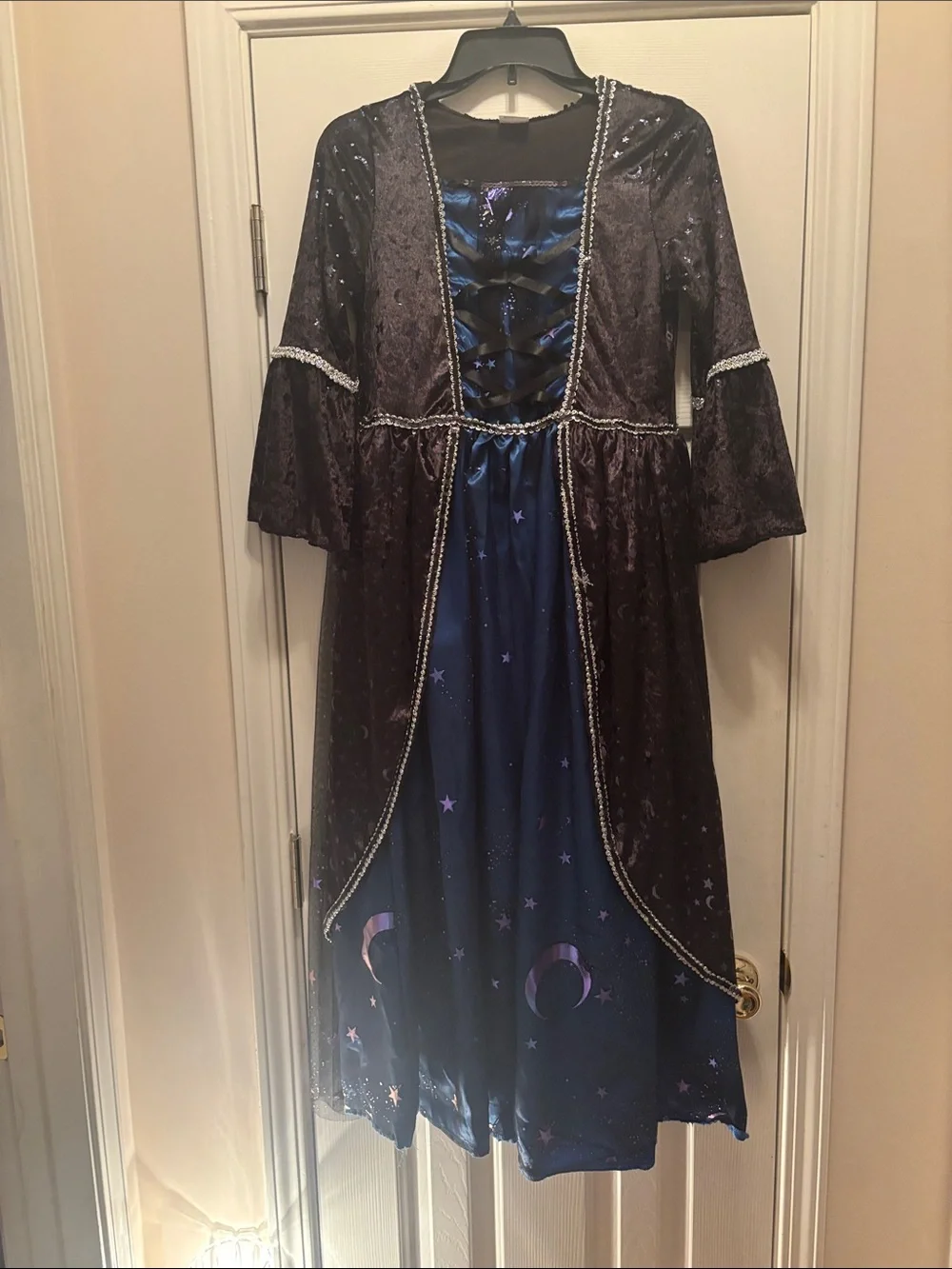 NWOT Spirit Halloween Velvet Gothic Moon & Star Costume Dress - Black and Navy